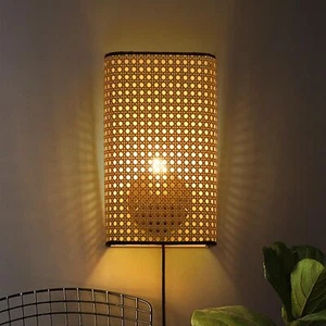 Modern Rattan Plug in Wall Sconce, Hand Woven Art Wall Lights for Bedroom Bed... - Picture 1 of 7