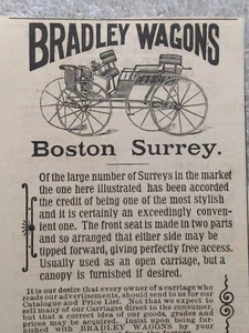 Bradley Wagons Boston Surrey Victorian Print Ad 1894 1890s D1 - Picture 1 of 2