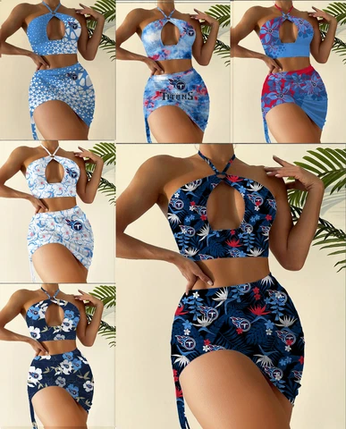Tennessee Titans 2pcs Halter Neck Bikini Set Slim Cutout Swimsuit Sexy Bodycon Cover