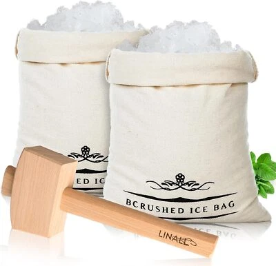 LINALL Lewis Ice Bag and Mallet for Crushed Ice, Canvas & 12*4.6inch, Hammer
