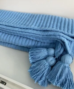 Laura Ashley Cotton Rich Ribbed Tassel Throw - Picture 1 of 5
