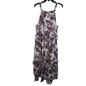 Band Of The Free Dress Women Medium Purple Cream Paisley Tiered Maxi Long Flowy - Picture 1 of 11