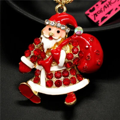 Nuevo Moda Dama Rojo Esmalte Papá Noel Navidad Cristal Colgante Mujeres Collar Foto 1 de 4