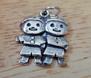 1 Sterling Silver 18x15mm Engravable 2 Boys Brothers Twins Friends Cousins Charm - Picture 1 of 3