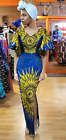 Sukienka z nadrukiem afrykańskim Nifewhi niebiesko-złota - DP4071D6