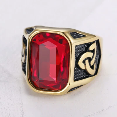 Anillo de sello de nudo celta de piedra para hombre de acero inoxidable declaración pulgar meñique Gfit Foto 1 de 4