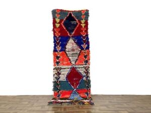 Colorful Geometric Runner Rug,Vintage MatDoor Hallway,Handmade Berber Area,2x8ft