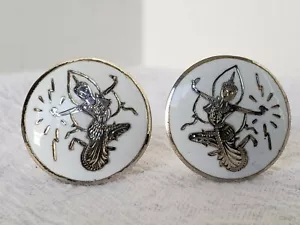 Vtg Sterling Silver Saim Asian Dancing Princess White Enamel Clip On Earrings  - Picture 1 of 5