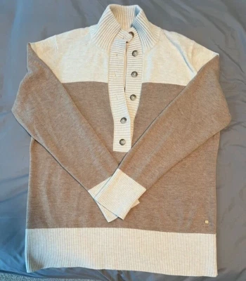 Eddie Bauer Sweater Women's XL Tan Henley Button Mock Neck Long Sleeve Knit - Image 1 of 4