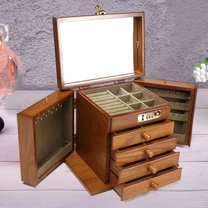 5 Layers Vintage Large Jewelry Organizer Wooden Storage Box Case with 4 Drawers - Picture 1 of 12