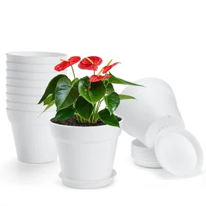 10 Pack Plastic Plant Pots with Drainage Holes and Tray, 5 inch Thickened Ind... - Picture 1 of 5