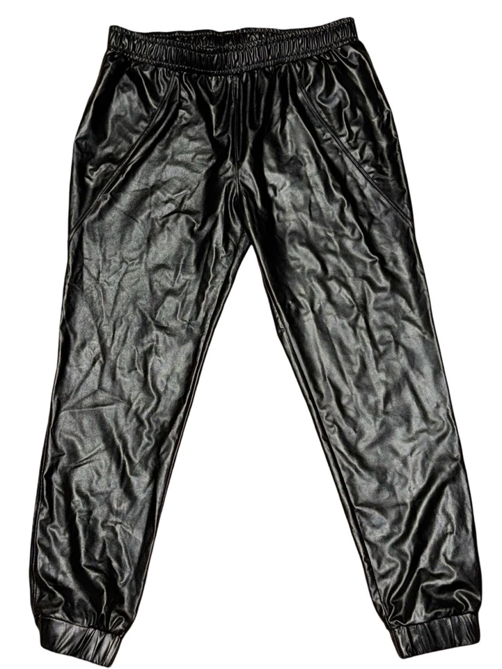 Pantalones Jogger DAVID LERNER Blake Negros Imitación Cuero S Pequeños 28 Cintura Foto 1 de 4
