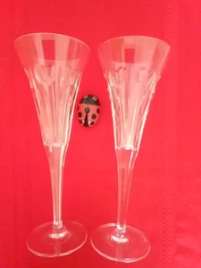 WATERFORD MILLENNIUM “LOVE” Pair of Cut Crystal Champagne Toasting Flutes 9" - Picture 1 of 5