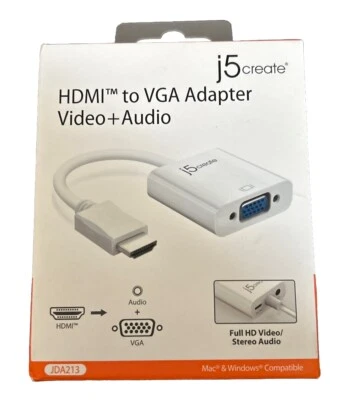 j5create HDMI To VGA Adapter Video+Audio JDA213 New - Image 1 of 2