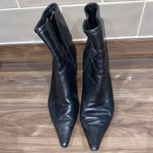 Vintage Black Leather Ankle boots Nine West Size 4 37 Zipped Pointed - Picture 1 of 6