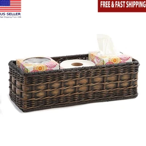 Wicker Bathroom Storage Basket Handcrafted Organizer Toilet Tank Tissues New - Picture 1 of 7