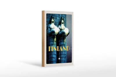 Holzschild Reise 12x18 cm Finnland Skulptur Männer Mittelalter Schild - Bild 1 von 4