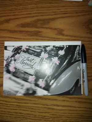 Большой формат поздравительная открытка только что женился черно-белый любовь свадьбы - Изображение 1 из 4