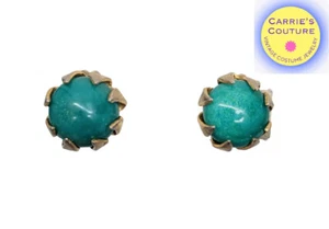 Vintage Signed Kramer Green Cabochon Runway Couture Statement Clip Earrings - Picture 1 of 8
