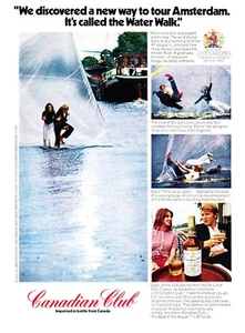 1972 Amsterdam Water Walk on Amstel River foto Canadian Club anuncio impreso vintage - Imagen 1 de 1