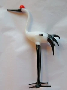 WHITE & BLACK STORK HERON GLASS FIGERINE - Picture 1 of 4