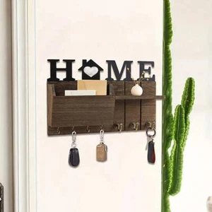 Wall Hanging Storage Rack – Wooden Organizer with 7 Hooks for Home & Room Decor - Picture 1 of 6