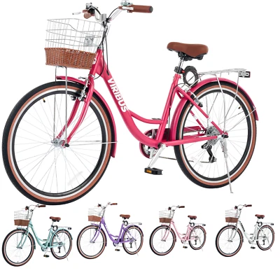 VIRIBUS Women Bike Beach Cruiser Commuter Bike Retro Bicycle Shimano 7 Speeds - Image 1 of 4
