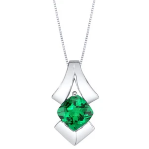 Simulated Emerald Sterling Silver Pagoda Pendant Necklace 1 Carats - Picture 1 of 2