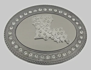 Louisiana Belt Buckle Gunmetal Gray Western Cowboy Cowgirl Rodeo Vintage Bling - Picture 1 of 8