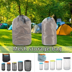 Mesh Storage Bag Drawstring Bag Outdoor Stuff Sack Traveling Hiking Tools. - Picture 1 of 25