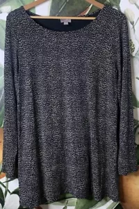 Blusa J Jill Grande Elastizada Wearever Colección Negra Estampada Manga Larga Columpio - Imagen 1 de 6