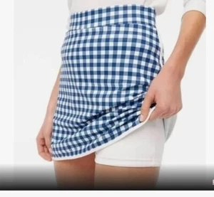 NWT J Crew Sz M Navy Blue Gingham Check Skort Skirt Stretch Active - Picture 1 of 9