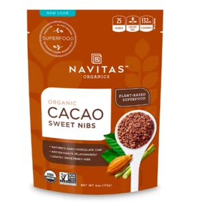 Keto: puntas dulces de cacao orgánico bajo en carbohidratos Navitas Organics, 4 oz 2 quilates (1 carbohidrato neto) - Imagen 1 de 3