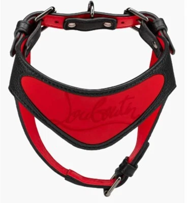 Christian Louboutin Loubiharness Pequeño Cuero Perro Arnés Collar Negro Rojo Foto 1 de 4