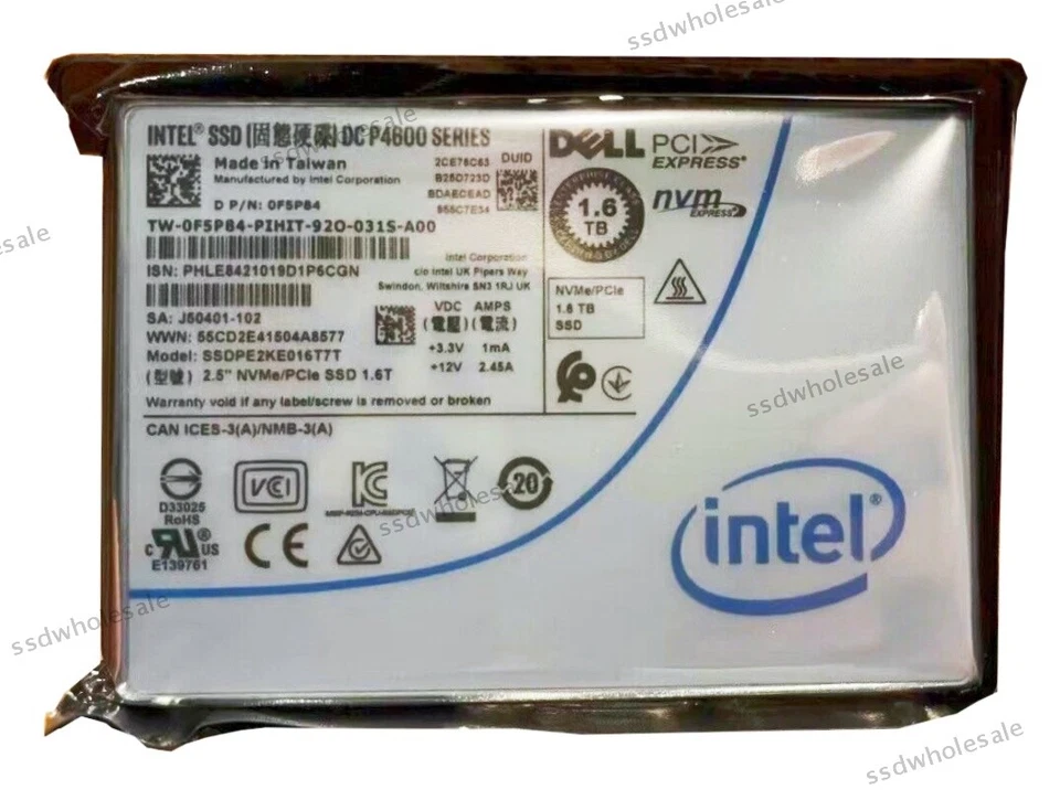 Dell Intel P4600 Series 1.6TB 2.5" Solid State Drive NVME U.2 SSDPE2KE016T7T SSD - Image 1 of 1