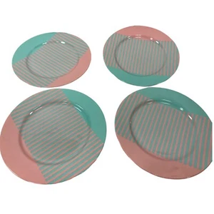 4 Reprise Peach Coral & Turquoise FITZ & FLOYD 6.5” Plates Pink Green 319 VNTG - Picture 1 of 6