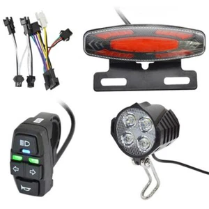 4 in 1 E-Bike LED Headlight & Tail Light 24V-48V Horn Turn Signal Switch &Cable - Picture 1 of 14