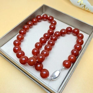 Natural 12 mm Red Agate Round Beads Gemstones Necklace 18'' - Picture 1 of 2