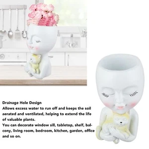 Funny Face Planter Pot Girl Planter Innovative Decorate Resin Succulent - Picture 1 of 22