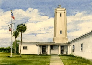 St. John's Mayport Leuchtturm, Florida Art Deco. Gerald Hill Aquarelldrucke - Bild 1 von 2