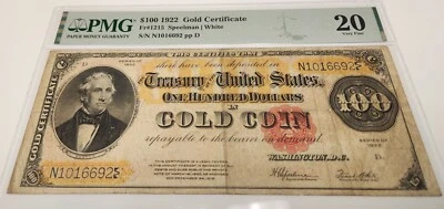 1922 $100 Dollar Gold Certificate FR 1215 PMG 20 Very Fine Speelman White - Image 1 of 2