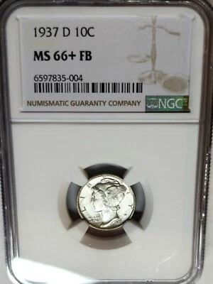 Exquisite 1937-D Mercury Dime MS66+ FB NGC Blast White Lustrous Beauty !!! - Image 1 of 2