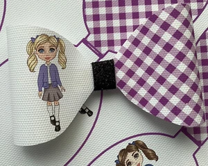 SCHULMÄDCHEN GINGHAM LILA 4" BEDRUCKT CANVAS STOFF SCHLEIFE SCHLEIFE ZUR HERSTELLUNG VON HAARSCHLEIFEN - Bild 1 von 3