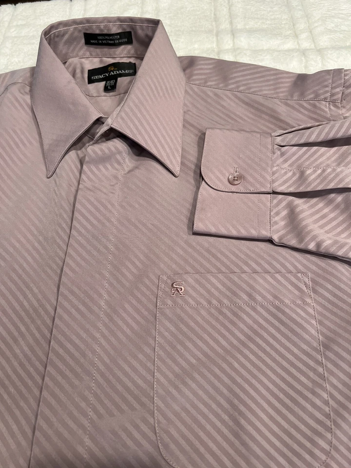 STACY ADAMS Shirt French Front 30’s 40’s Style Mauve Purple Size Large 16 - 16.5 - Image 1 of 4