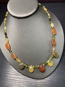 Bohemian Peridot Carnelian Stone Pretty Beaded Pendant Style Necklace  18”