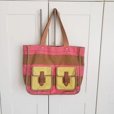 Bolso de Hombro Shopper de Lona Rosa Marrón Fossil Shay Cartera a Rayas  Foto 1 de 4