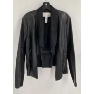 Bar lll Designer Black Faux Leather Zipped Pockets Biker Jacket Women Small - Picture 1 of 2