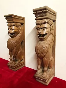 Par de ménsulas de pared de león soporte estatua madera caoba escultura puerta decoración del hogar E - Imagen 1 de 9