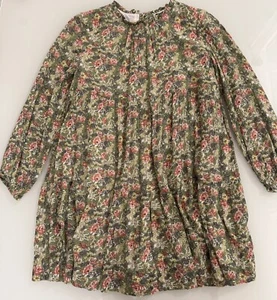 Ralph Lauren Dress Girls 12 Green Pink Floral Tiered  Midi - Picture 1 of 6