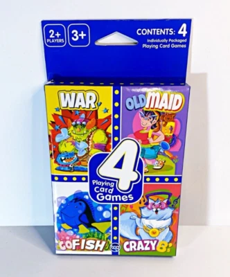 4 Classic Playing Card Games | War, Old Maid, Go Fish, Crazy 8's | Ages 3 and up - Image 1 of 4